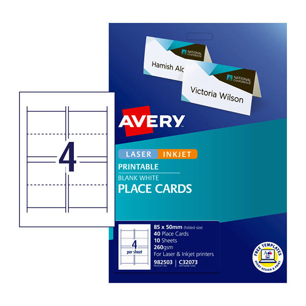 Avery Label Folded Placecard C32073 85 By 50Mm 4Up Pack Of 10