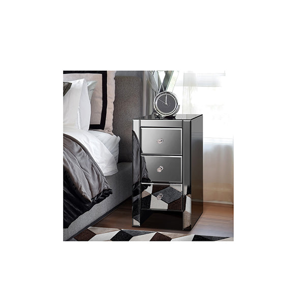 Bedside Table Mirrored Cabinet Nightstand Side End Table Drawers