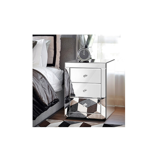 Bedside Table Mirrored Cabinet Nightstand Side End Table 3 Drawers