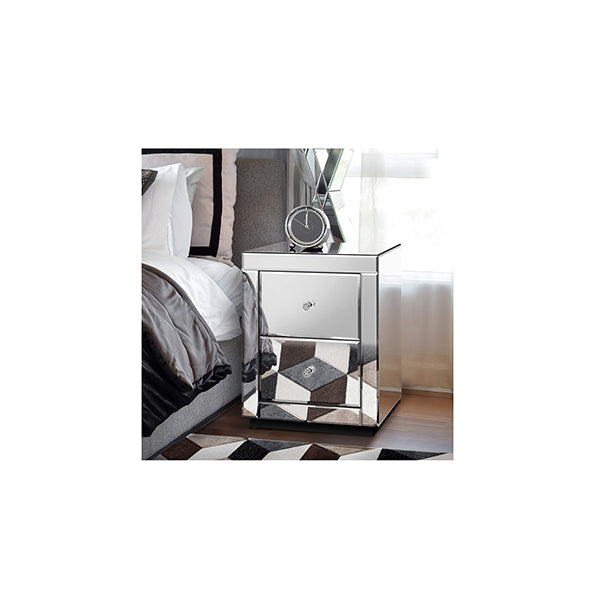 Bedside Table Mirrored Cabinet Nightstand Side Table Drawers Silver