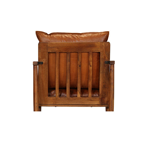 Armchair Real Leather With Acacia Wood Brown