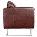 Artificial Leather Cube Armchair With Chrome Feet - Brown