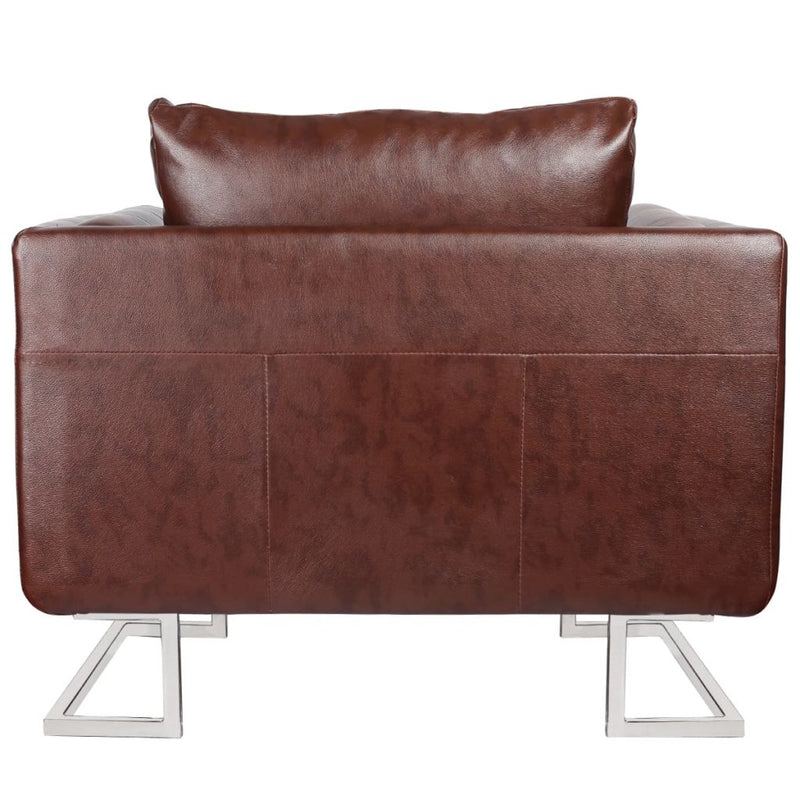 Artificial Leather Cube Armchair With Chrome Feet - Brown