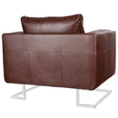 Artificial Leather Cube Armchair With Chrome Feet - Brown