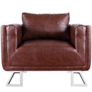 Artificial Leather Cube Armchair With Chrome Feet - Brown