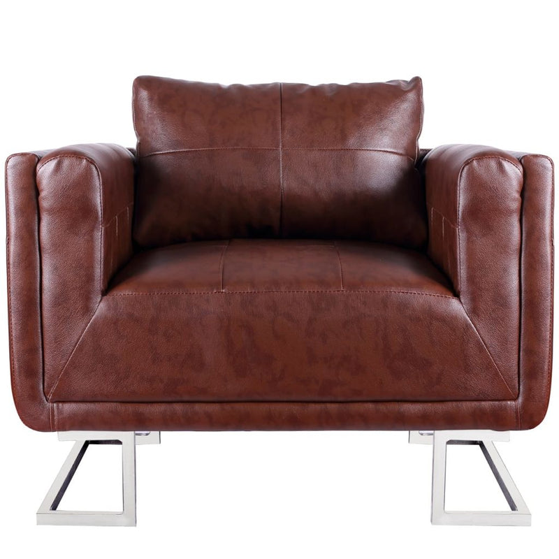 Artificial Leather Cube Armchair With Chrome Feet - Brown