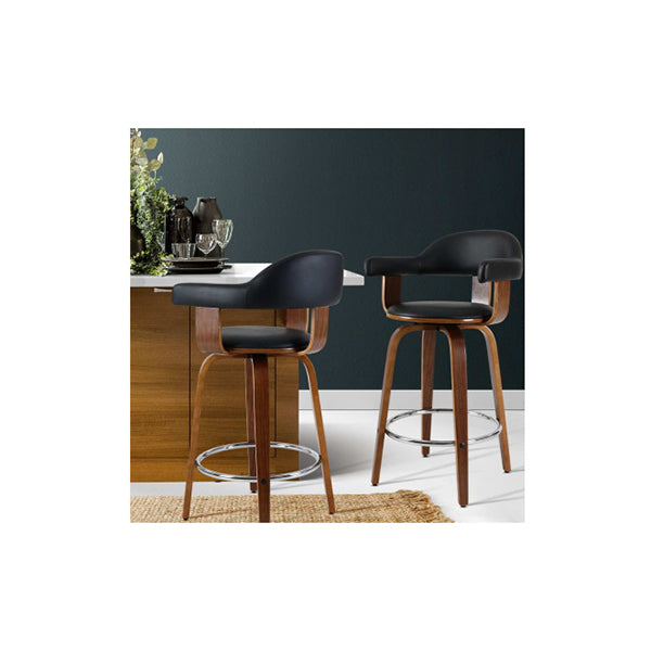2 Pcs Bar Stools Wooden Swivel Kitchen Dining Chair Black