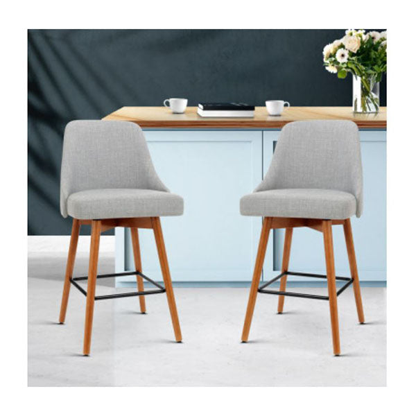 Artiss 2X Wooden Bar Stools Swivel Bar Stool Kitchen Cafe Fabric