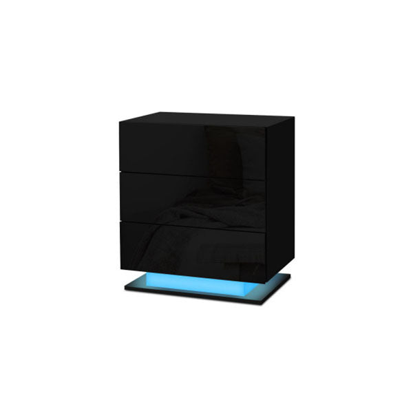 3 Drawers Bedside Tables Rgb Led Lamp Nightstand Gloss