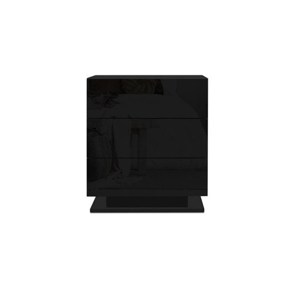 3 Drawers Bedside Tables Rgb Led Lamp Nightstand Gloss