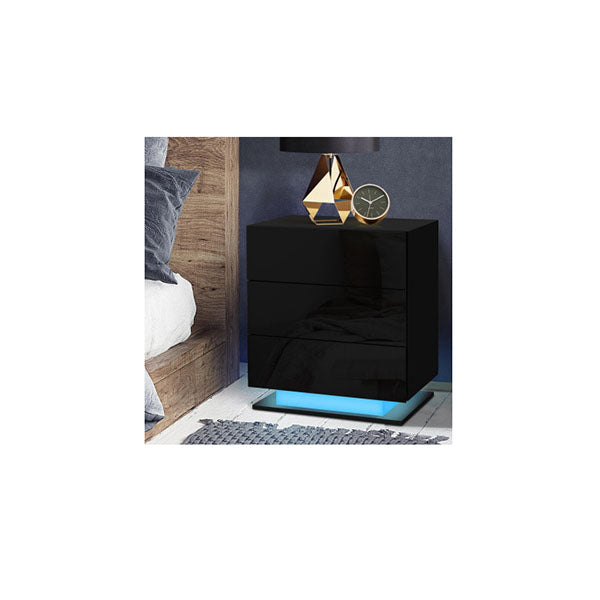 3 Drawers Bedside Tables Rgb Led Lamp Nightstand Gloss