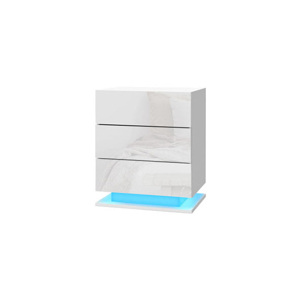 3 Drawers Bedside Tables Rgb Led Lamp Nightstand Gloss