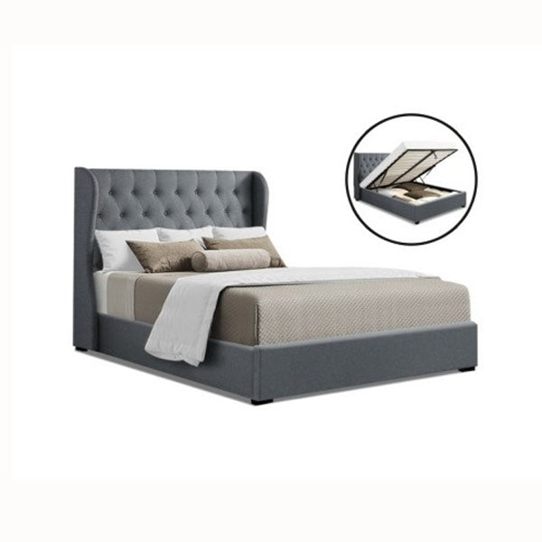 Artiss Queen Size Gas Lift Bed Frame Base With Storage Mattress Grey
