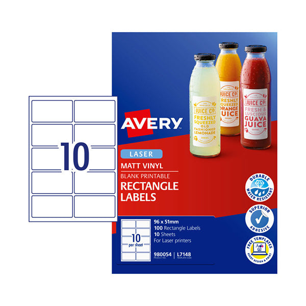 Avery Laser Label Rectangle L7148 10Up Pack Of 100