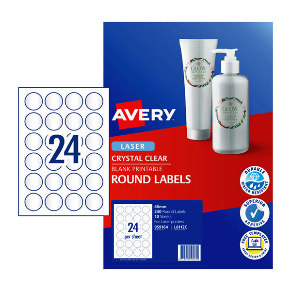 Avery Laser Label Round Clear 40Mm Pack Of 240