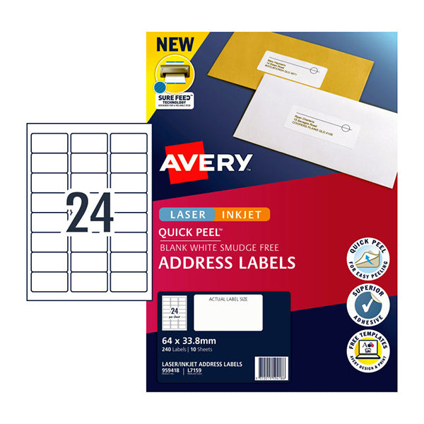 Avery Lip Label Qp L7159 24Up Box Of 10