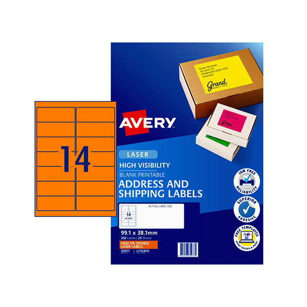 Avery Laser Label Hi Vis Shipping Orange L7163Fo Pk25