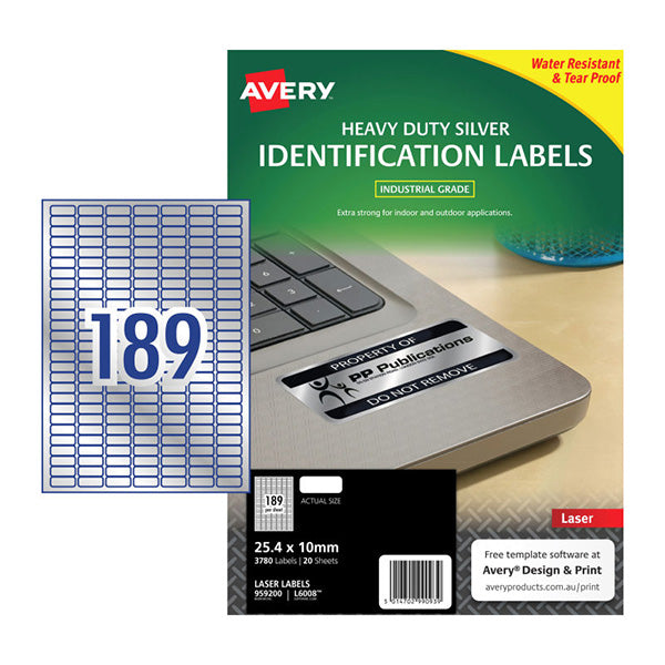 Avery Laser Label Silver L6008 189Up Pack Of 20