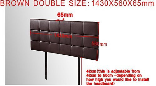 PU Leather Double Bed Deluxe Headboard Bedhead - Brown