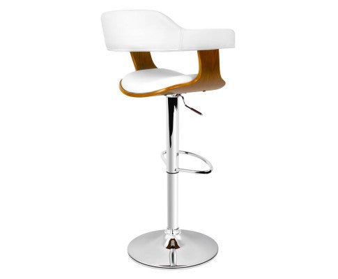 Wooden Bar Stool with White PU Leather