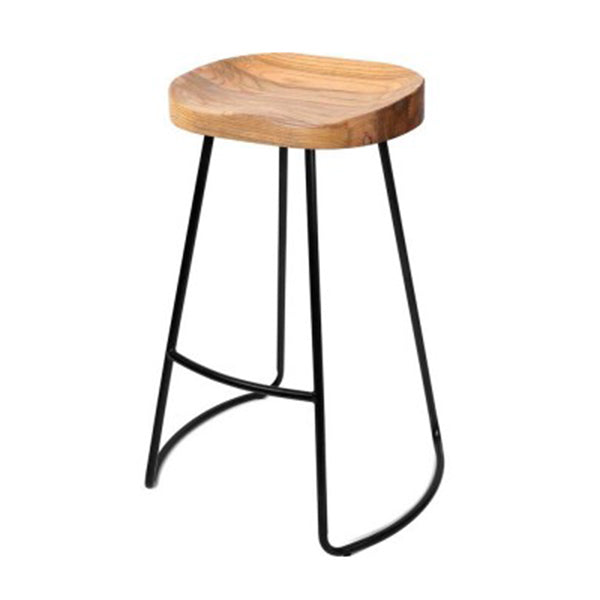 Set of 2 Steel Barstools with Wooden Seat Natural