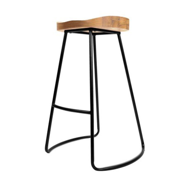 Set of 2 Steel Barstools with Wooden Seat Natural