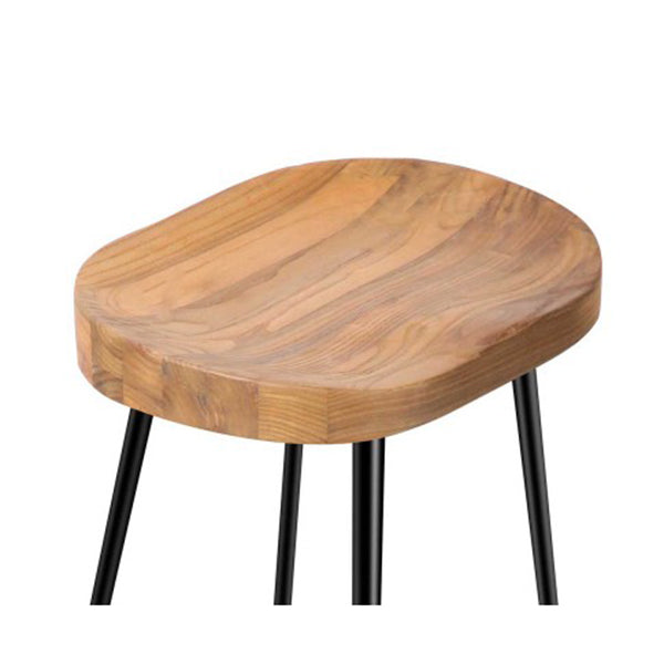 Set of 2 Steel Barstools with Wooden Seat Natural