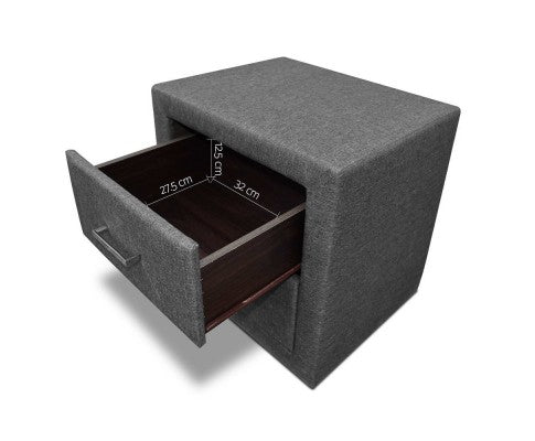 Fabric Bedside Table 2 Drawers Grey