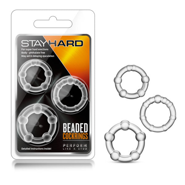 Stay Hard Beaded Clear Cock Rings Set Of 3 Sizes