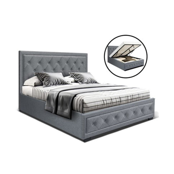 Artiss Bed Frame Double Full Size Base With Storage Grey Fabric Tiyo