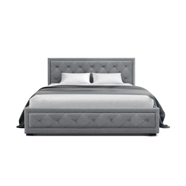 Artiss Bed Frame Double Full Size Base With Storage Grey Fabric Tiyo
