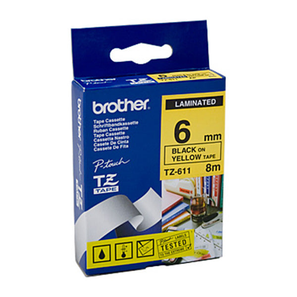 Brother TZe611 Labeling Tape Black On Yellow