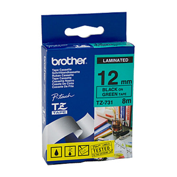 Brother TZe731 Labeling Tape Black On Green