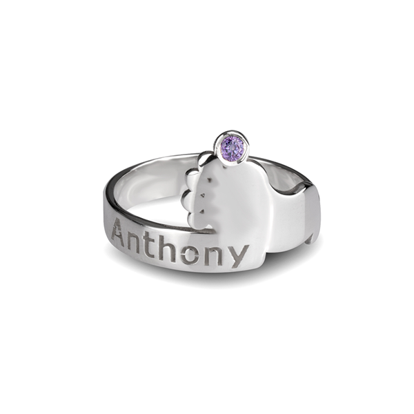 Baby Feet Ring With Birthstone