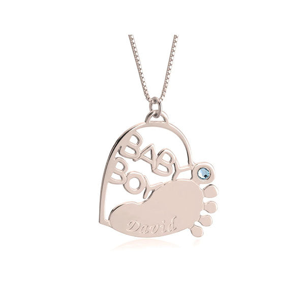 Baby Footprint Necklace With Birthstone