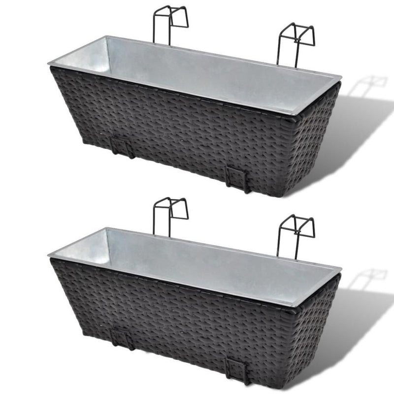 Balcony Trapezoid Rattan Planter Set 50cm - Black (2 pcs.)