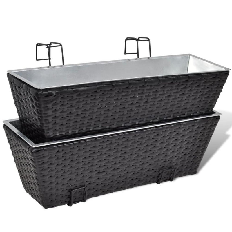 Balcony Trapezoid Rattan Planter Set 50cm - Black (2 pcs.)