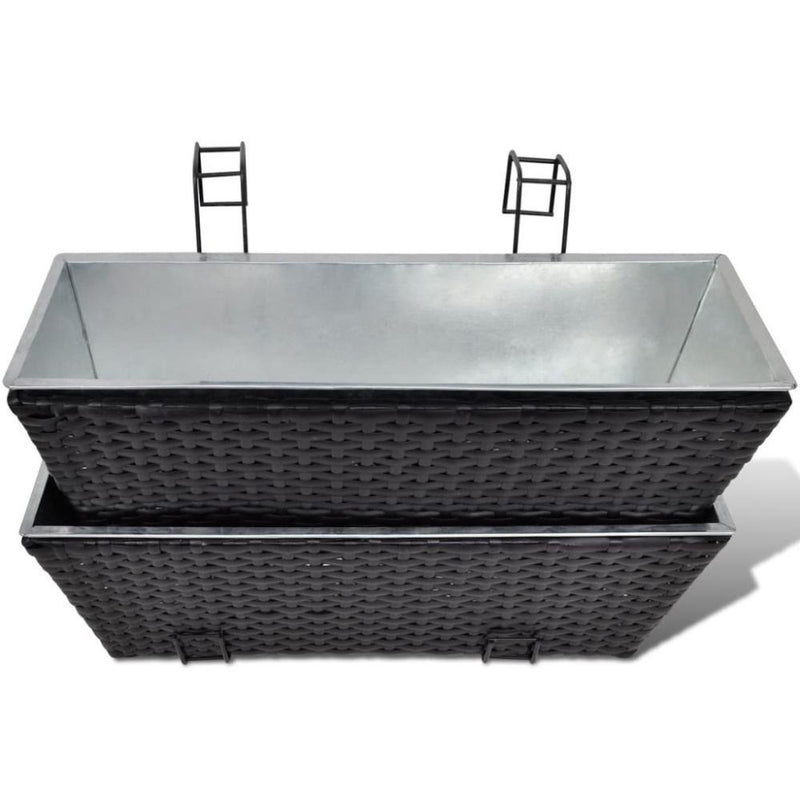 Balcony Trapezoid Rattan Planter Set 50cm - Black (2 pcs.)