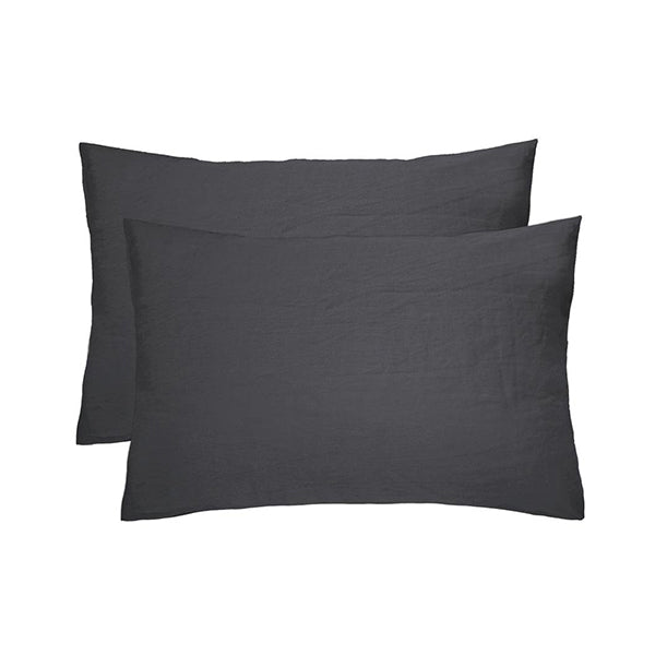 Bambury French Flax Linen Pillowcase Pair Charcoal