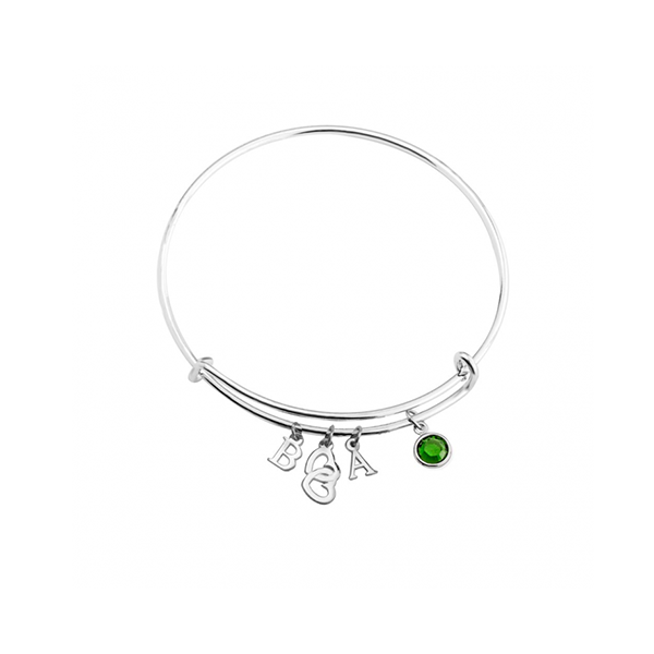 Bangle With Initials Heart And Birthstone