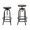 Bar Stool Industrial Round Seat Wood Metal Set Of 2