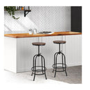 Bar Stool Industrial Round Seat Wood Metal Set Of 2