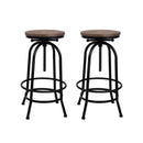 Bar Stool Industrial Round Seat Wood Metal Set Of 2