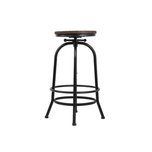 Bar Stool Industrial Round Seat Wood Metal Set Of 2