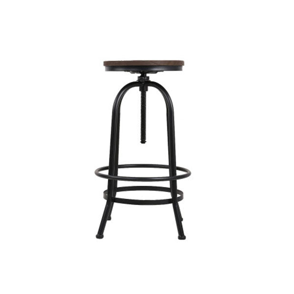 Bar Stool Industrial Round Seat Wood Metal Set Of 2