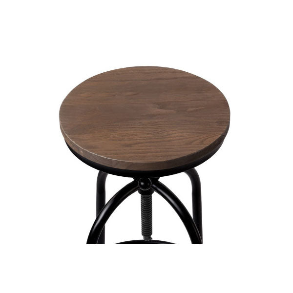 Bar Stool Industrial Round Seat Wood Metal Set Of 2