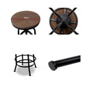 Bar Stool Industrial Round Seat Wood Metal Set Of 2