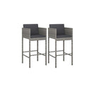 Bar Stools 2 Pcs Poly Rattan With Cushions Grey