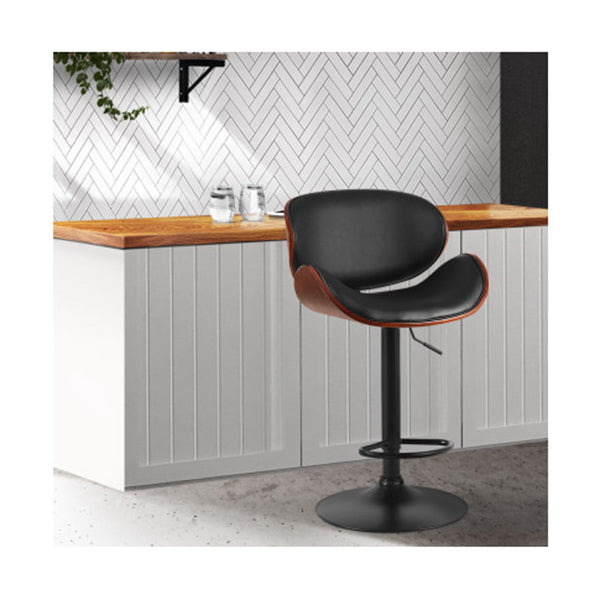 Bar Stools Swivel Kitchen Gas Lift Wooden Leather Black