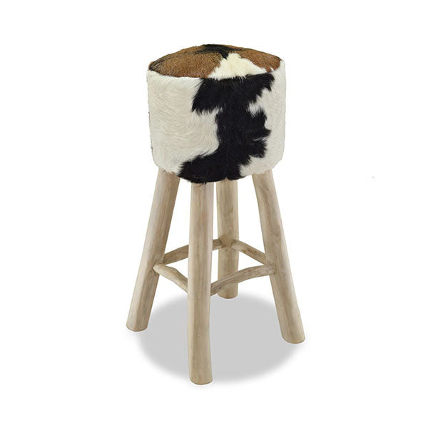 Bar Stool Real Leather Teak Round